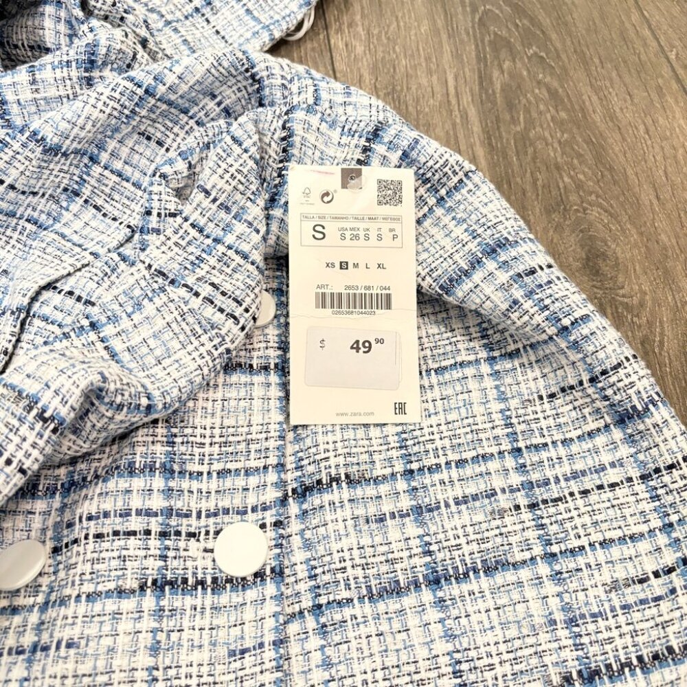 NWT Zara Tweed Plaid Pinafore Overall Mini Dress - Picture 5 of 6